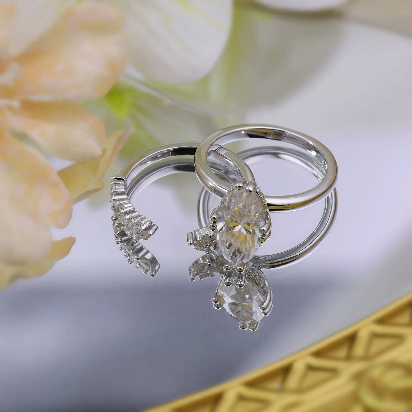 3ct Marquise Cut Moissanite Bridal Set – 925 Sterling Silver for Women