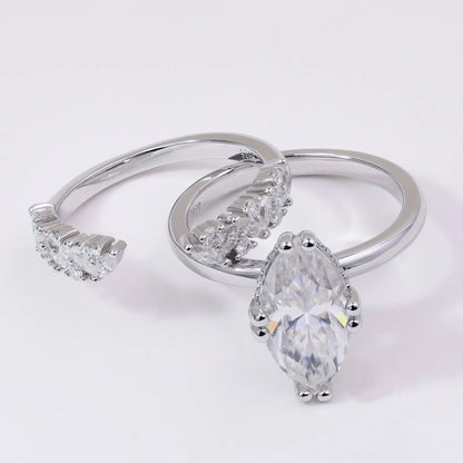 3ct Marquise Cut Moissanite Bridal Set – 925 Sterling Silver for Women