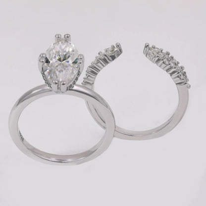 3ct Marquise Cut Moissanite Bridal Set – 925 Sterling Silver for Women
