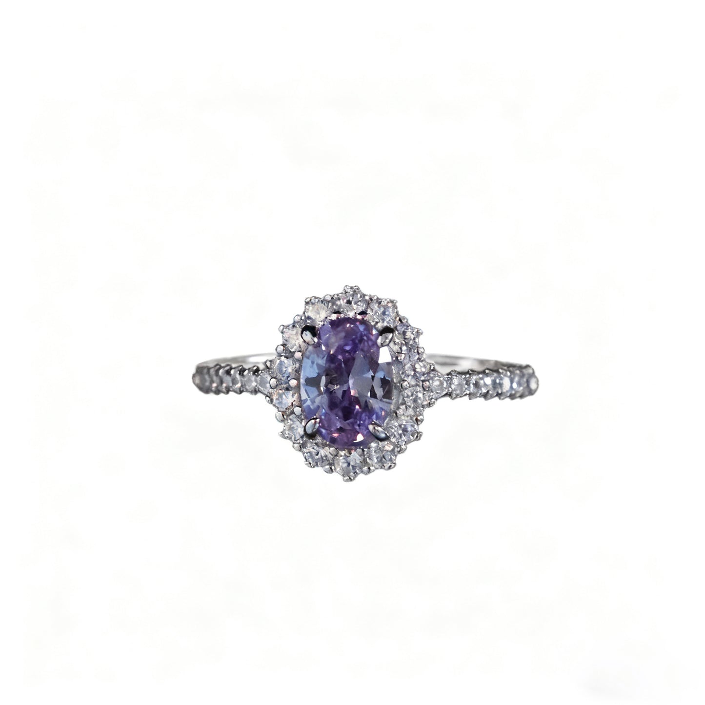 Oval Cut Purple Moissanite Halo Ring | 925 Sterling Silver Platinum Plated | BOCOS JEWELRY