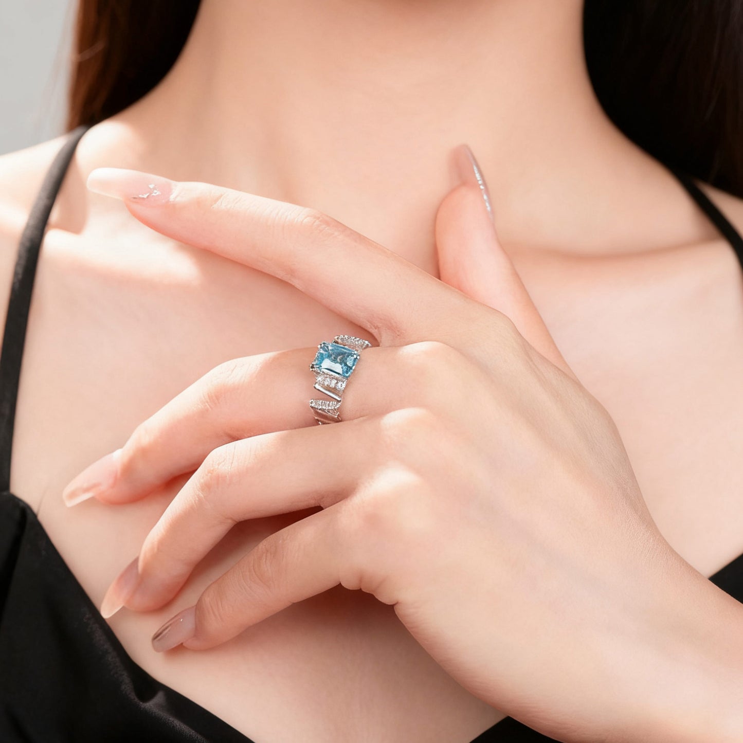 Emerald-Cut Lab-Grown Spinel Ring | 925 Sterling Silver Gold Plated | BOCOS JEWELRY