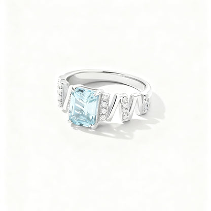 Emerald-Cut Lab-Grown Spinel Ring | 925 Sterling Silver Gold Plated | BOCOS JEWELRY