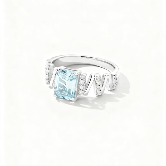 Emerald-Cut Lab-Grown Spinel Ring | 925 Sterling Silver Gold Plated | BOCOS JEWELRY