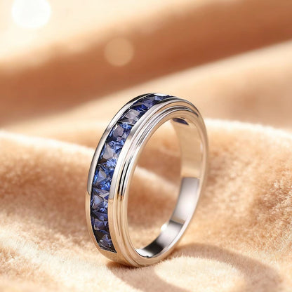 18K Gold Custom Channel-Set Lab-Grown Sapphire Half-Eternity Ring | BOCOS JEWELRY