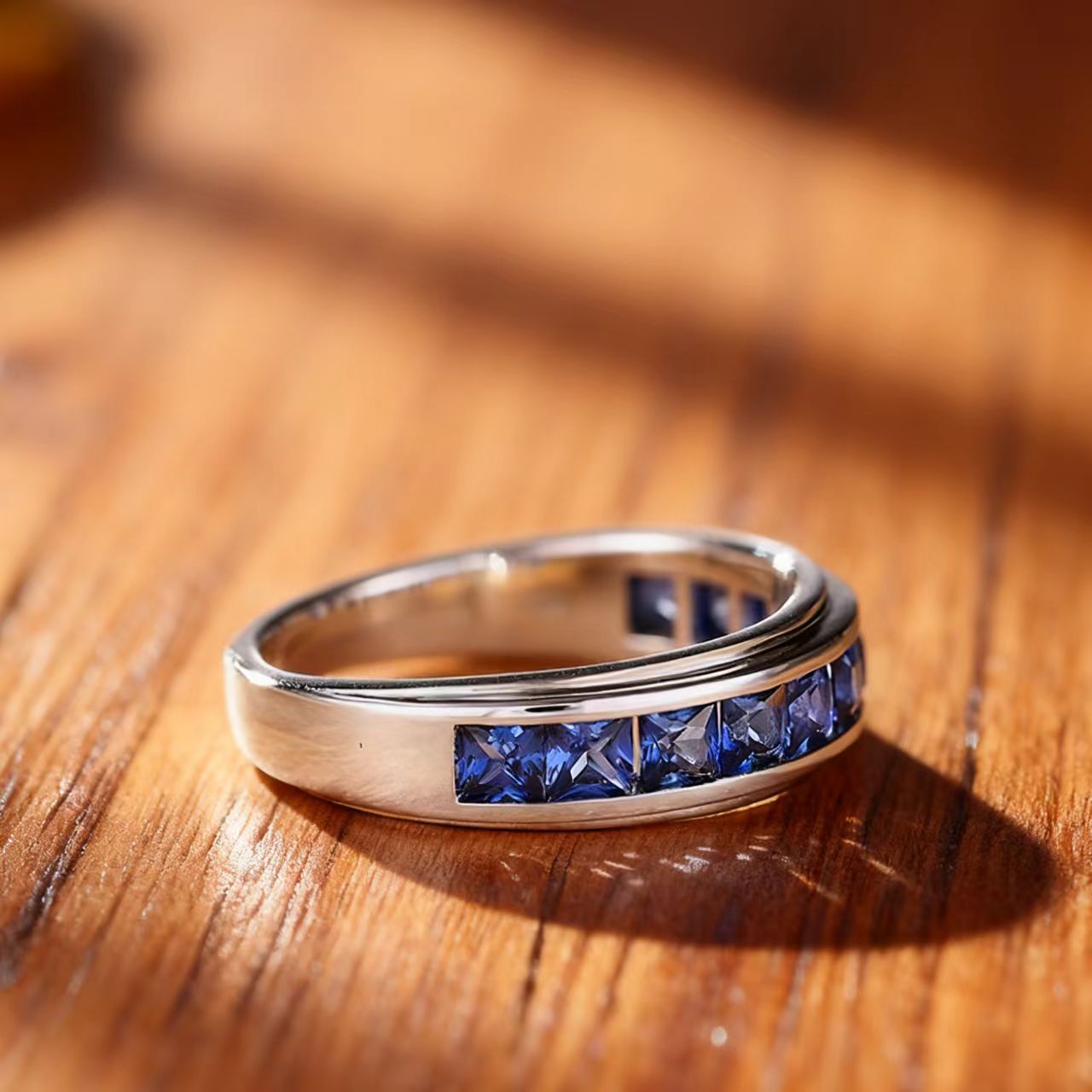 18K Gold Custom Channel-Set Lab-Grown Sapphire Half-Eternity Ring | BOCOS JEWELRY
