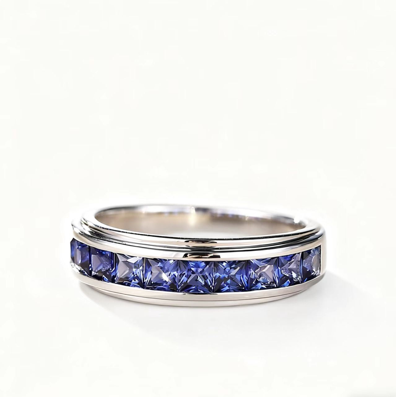 18K Gold Custom Channel-Set Lab-Grown Sapphire Half-Eternity Ring | BOCOS JEWELRY