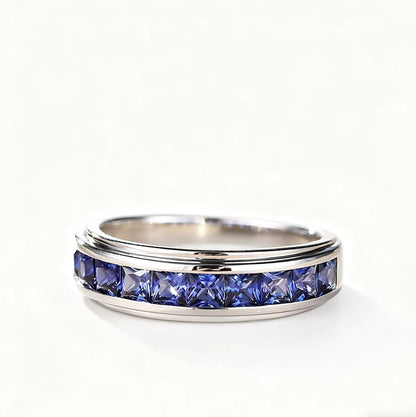 18K Gold Custom Channel-Set Lab-Grown Sapphire Half-Eternity Ring | BOCOS JEWELRY