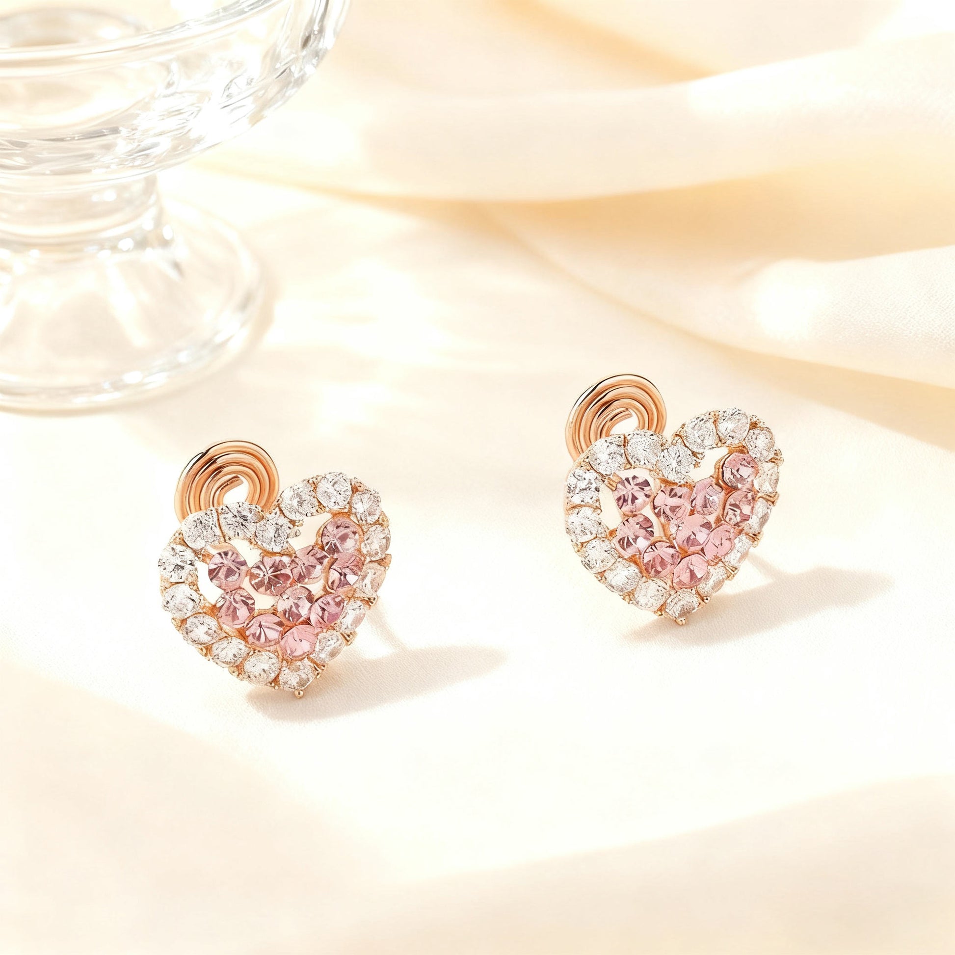 Heart-Shaped Lab-Grown Pink Sapphire Stud Earrings | 18K Rose Gold Custom | BOCOS JEWELRY