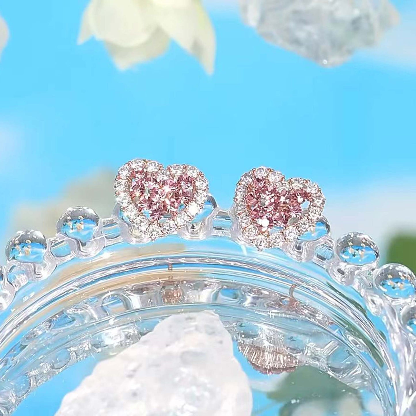 Heart-Shaped Lab-Grown Pink Sapphire Stud Earrings | 18K Rose Gold Custom | BOCOS JEWELRY