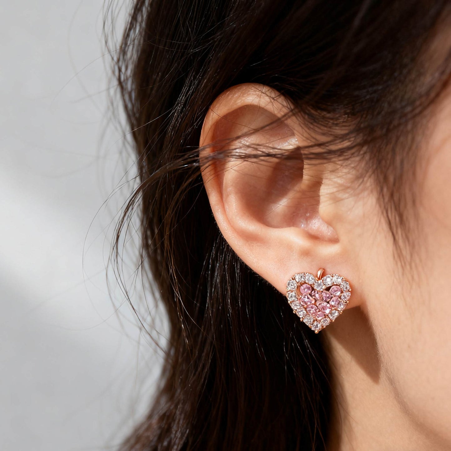 Heart-Shaped Lab-Grown Pink Sapphire Stud Earrings | 18K Rose Gold Custom | BOCOS JEWELRY