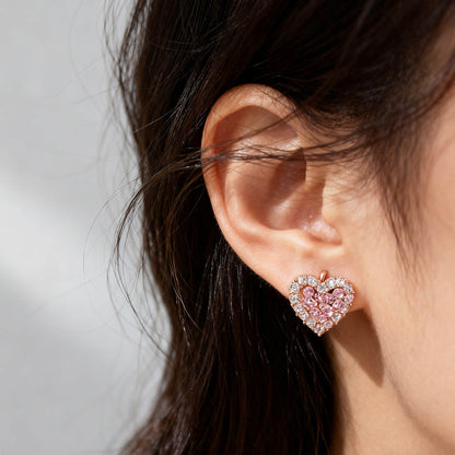 Heart-Shaped Lab-Grown Pink Sapphire Stud Earrings | 18K Rose Gold Custom | BOCOS JEWELRY