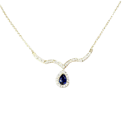 Pear-Cut Lab-Grown Sapphire Halo Pendant | 18K Gold Custom | BOCOS JEWELRY
