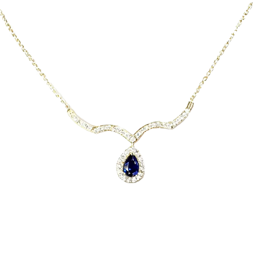 Pear-Cut Lab-Grown Sapphire Halo Pendant | 18K Gold Custom | BOCOS JEWELRY