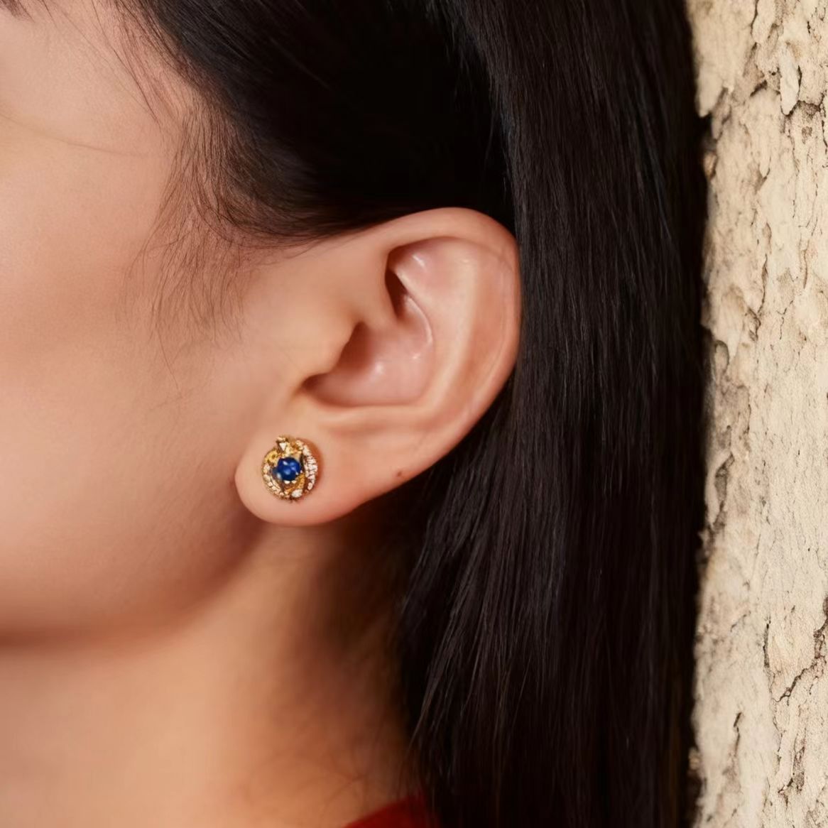 Vintage Star-Set Lab-Grown Sapphire Stud Earrings with Moissanite | 18K Gold Custom | BOCOS JEWELRY