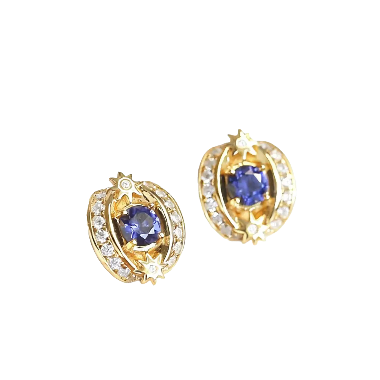 Vintage Star-Set Lab-Grown Sapphire Stud Earrings with Moissanite | 18K Gold Custom | BOCOS JEWELRY