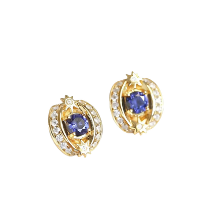 Vintage Star-Set Lab-Grown Sapphire Stud Earrings with Moissanite | 18K Gold Custom | BOCOS JEWELRY