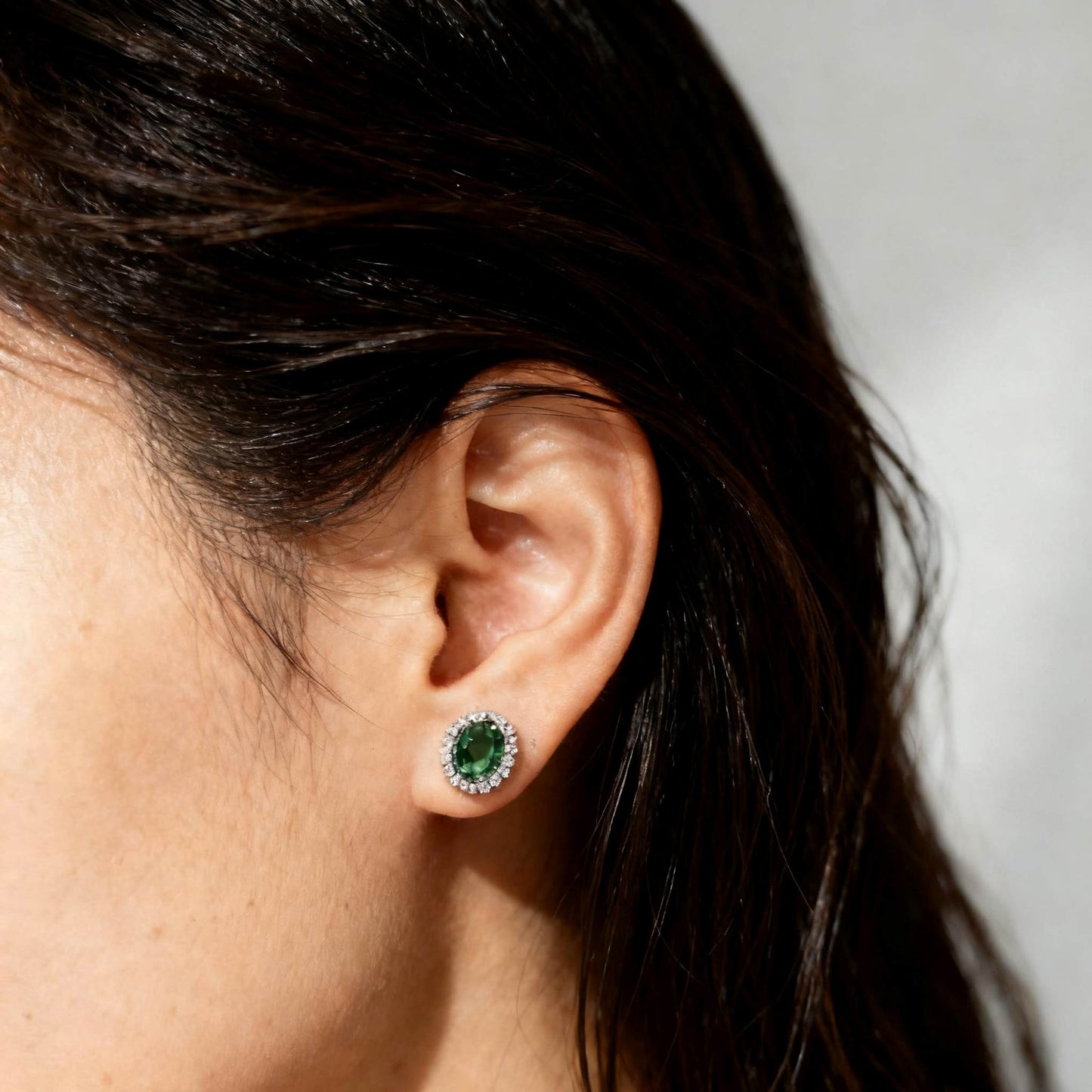 Oval-Cut Lab-Grown Green Gemstone Stud Earrings | 925 Sterling Silver / 18K Gold Custom | BOCOS JEWELRY