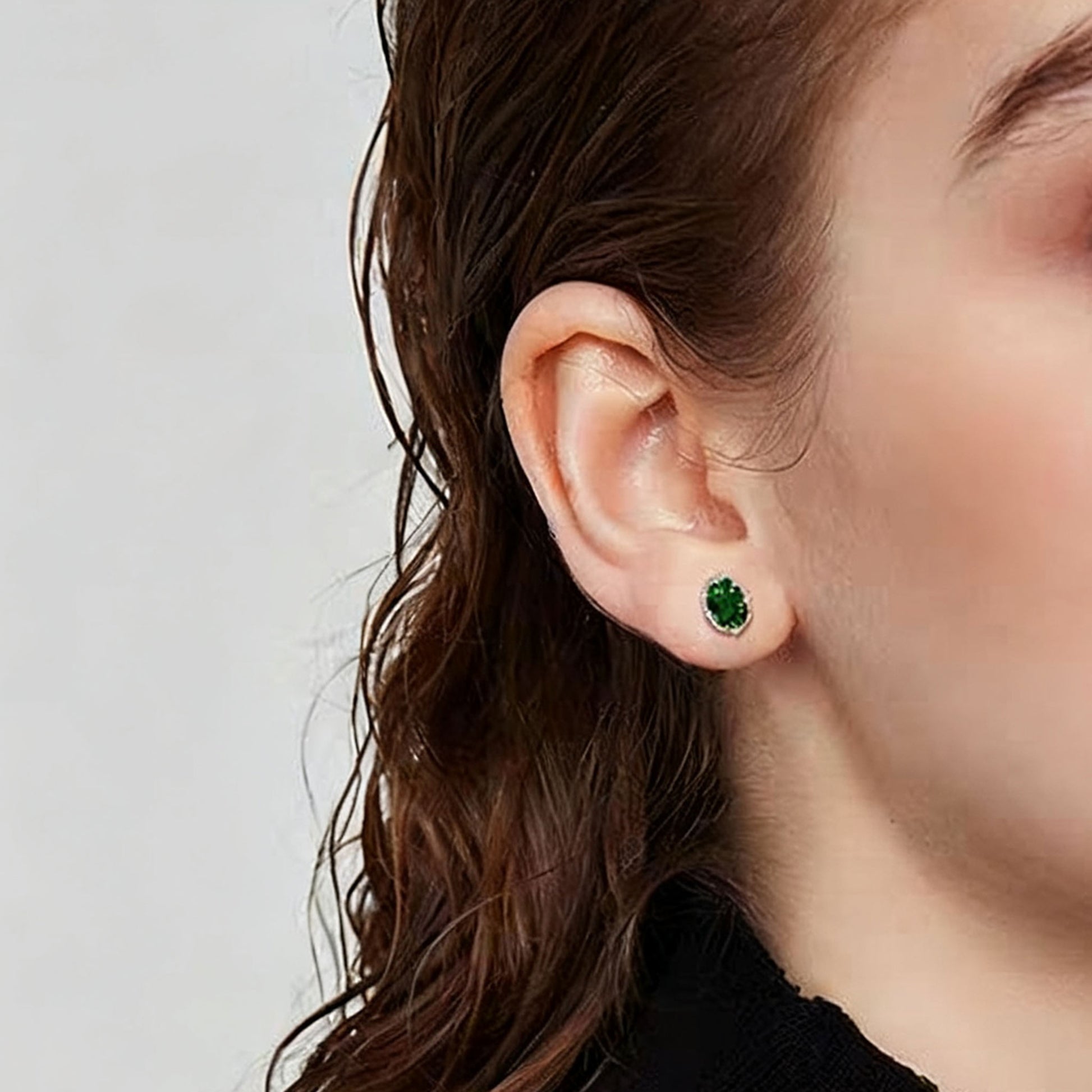 Oval-Cut Lab-Grown Green Gemstone Stud Earrings | 925 Sterling Silver / 18K Gold Custom | BOCOS JEWELRY