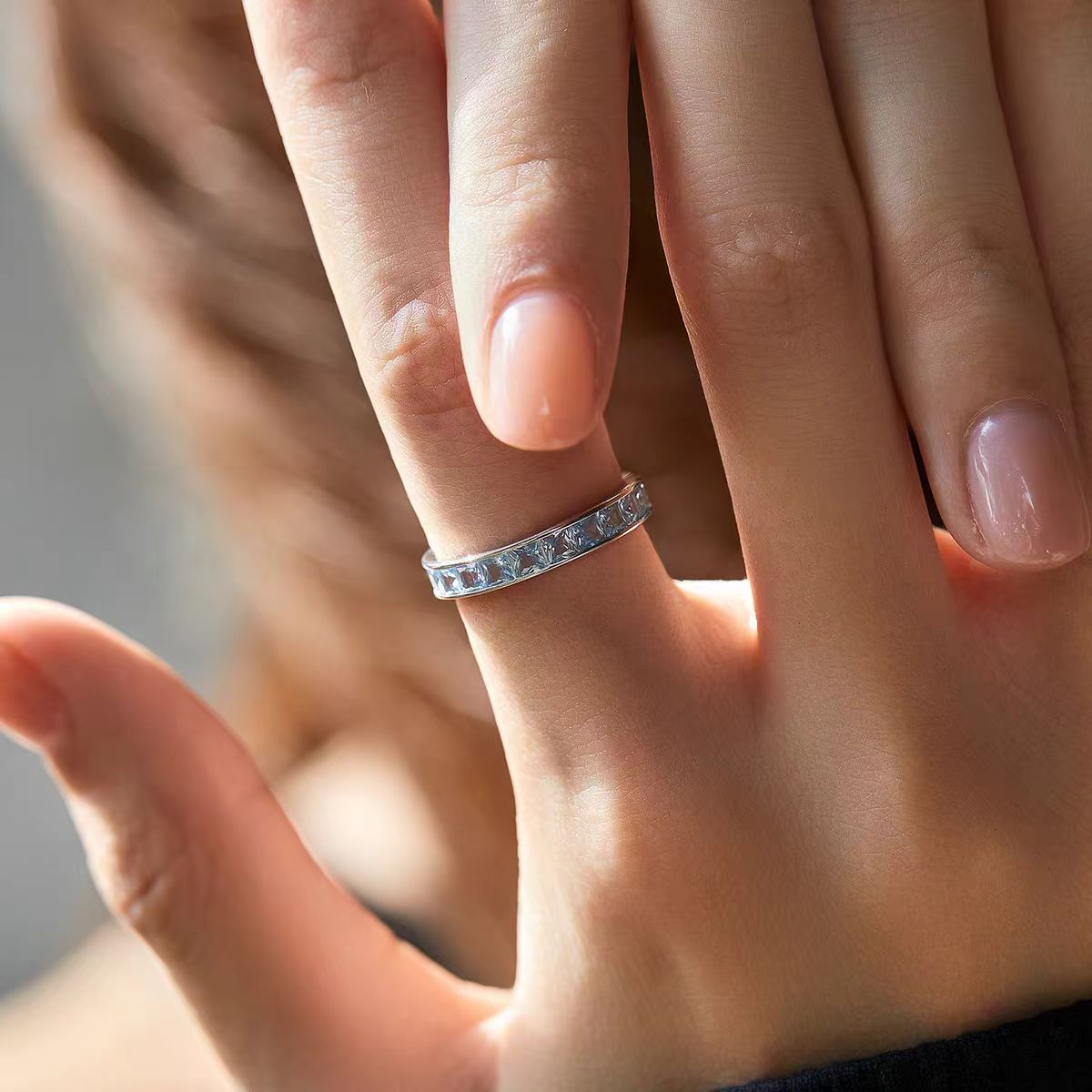 Princess-Cut Aquamarine Channel-Set Ring | 925 Sterling Silver / 18K Gold Custom | BOCOS JEWELRY