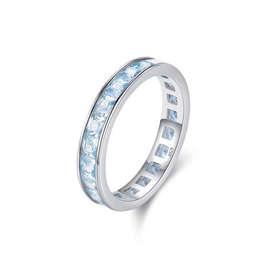 Princess-Cut Aquamarine Channel-Set Ring | 925 Sterling Silver / 18K Gold Custom | BOCOS JEWELRY