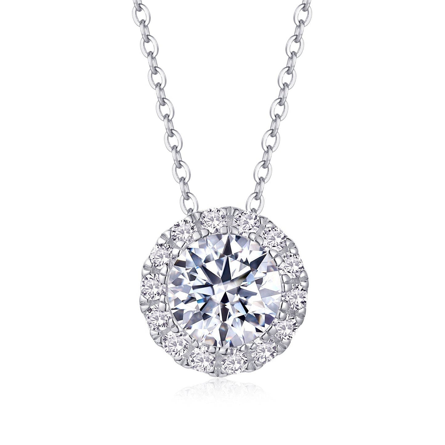 2ct Round Cut Moissanite Halo Necklace –  925 Sterling Silver for Women