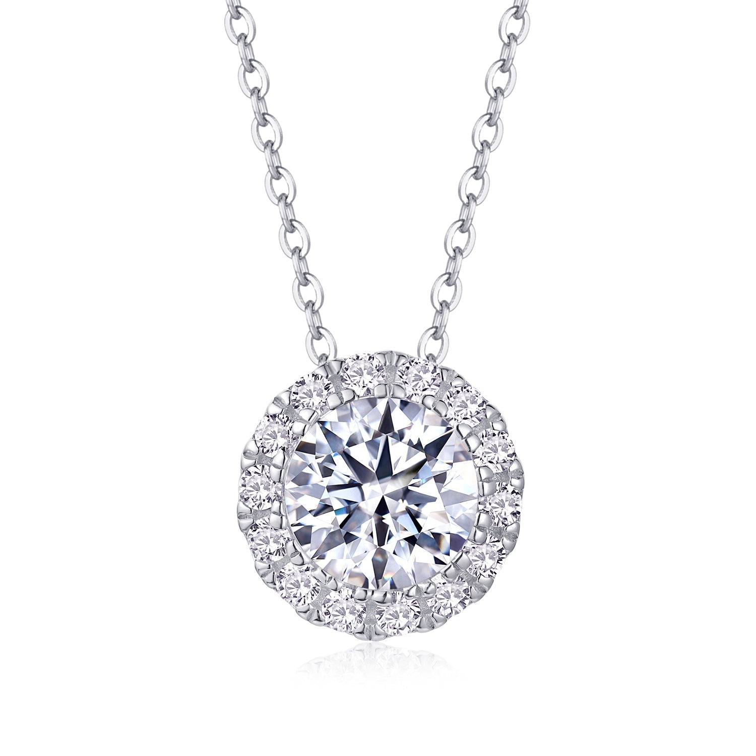 2ct Round Cut Moissanite Halo Necklace –  925 Sterling Silver for Women