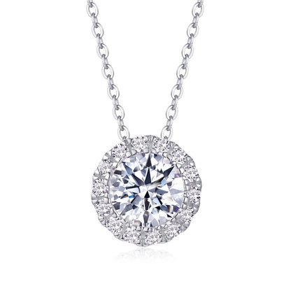 2ct Round Cut Moissanite Halo Necklace –  925 Sterling Silver for Women