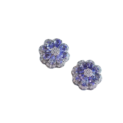 Pear-Cut Lab-Grown Tanzanite Floral Stud Earrings with Moissanite | 925 Sterling Silver / 18K Gold | BOCOS JEWELRY