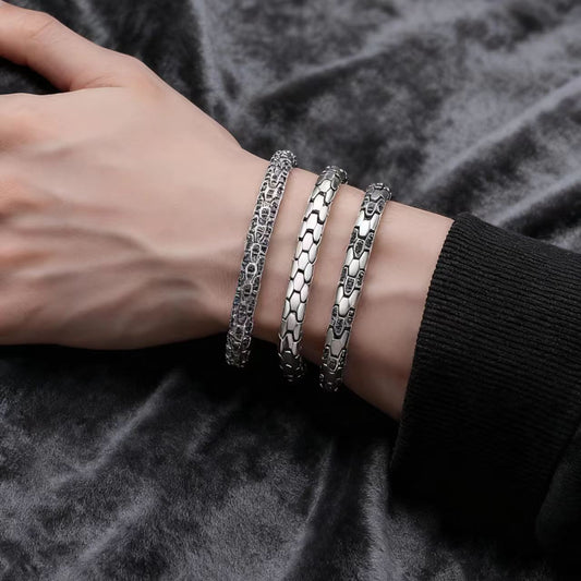 Vintage Snake Chain 925 Sterling Silver Bracelet | Textured Scaled Design | BOCOS JEWELRY