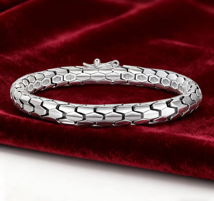 Vintage Snake Chain 925 Sterling Silver Bracelet | Textured Scaled Design | BOCOS JEWELRY
