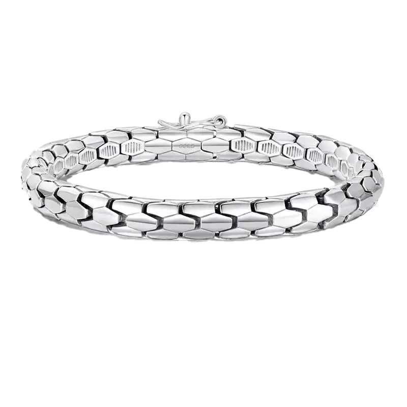 Vintage Snake Chain 925 Sterling Silver Bracelet | Textured Scaled Design | BOCOS JEWELRY