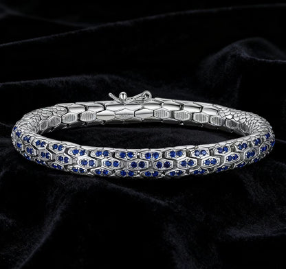 Snake Chain Lab-Grown Sapphire Bracelet | 925 Sterling Silver | BOCOS JEWELRY