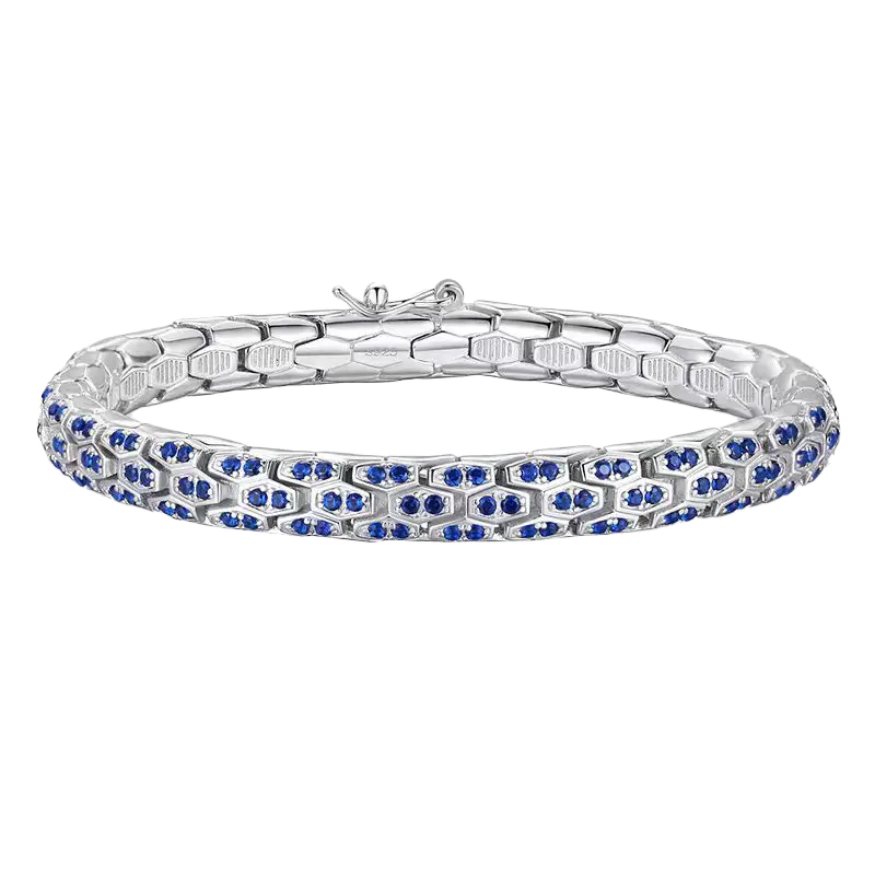 Snake Chain Lab-Grown Sapphire Bracelet | 925 Sterling Silver | BOCOS JEWELRY