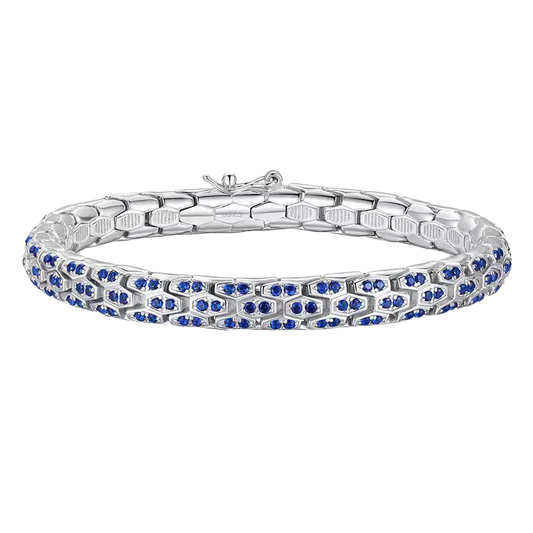 Snake Chain Lab-Grown Sapphire Bracelet | 925 Sterling Silver | BOCOS JEWELRY
