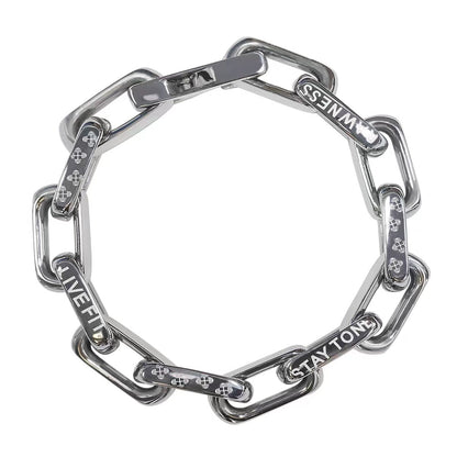 S925 Sterling Silver Statement Chain Bracelet | Engraved "STAY TONE LIVE FIT" | BOCOS JEWELRY