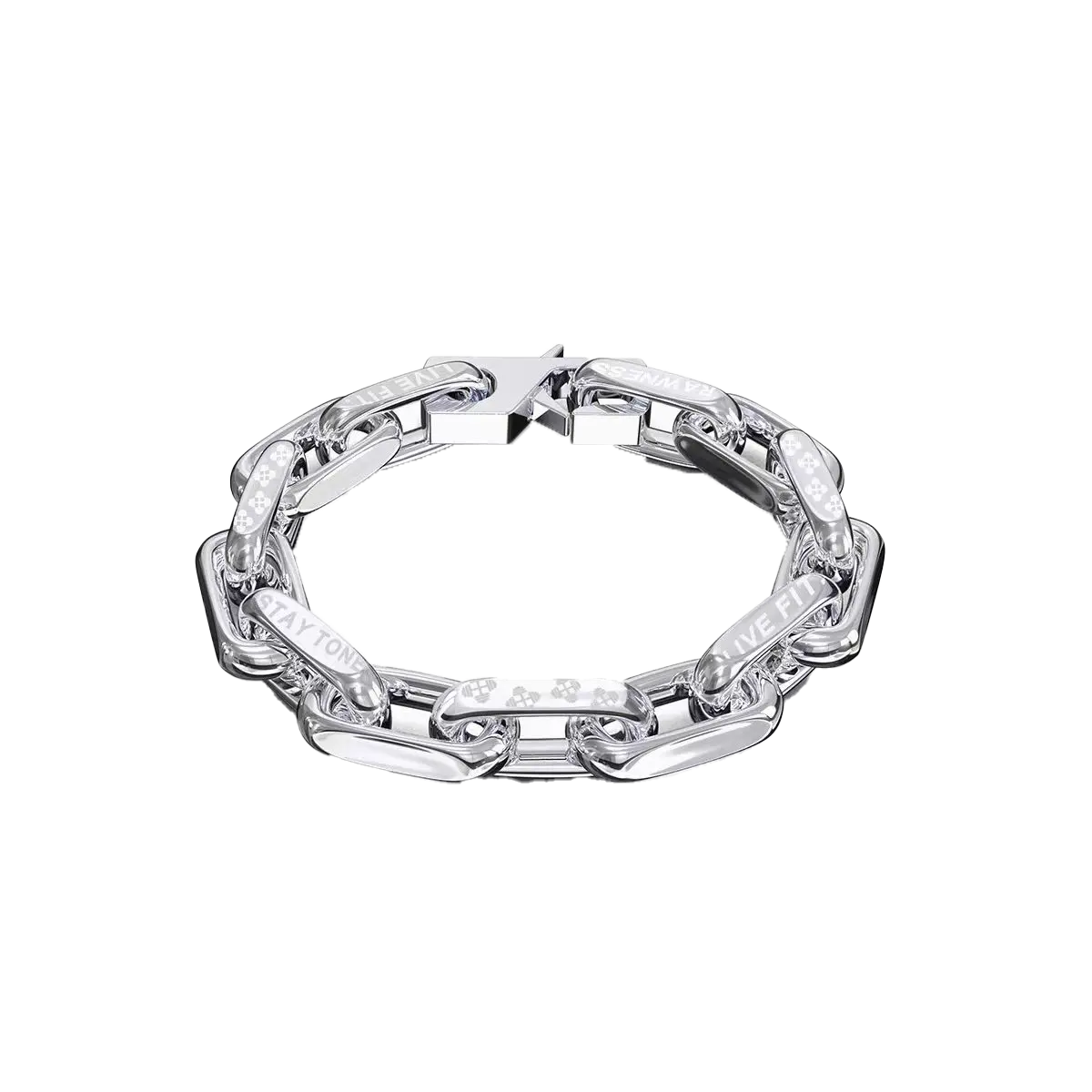 S925 Sterling Silver Statement Chain Bracelet | Engraved "STAY TONE LIVE FIT" | BOCOS JEWELRY