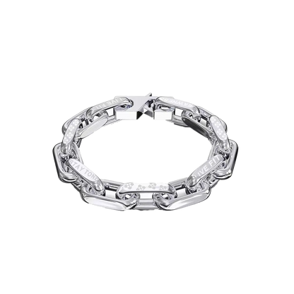 S925 Sterling Silver Statement Chain Bracelet | Engraved "STAY TONE LIVE FIT" | BOCOS JEWELRY