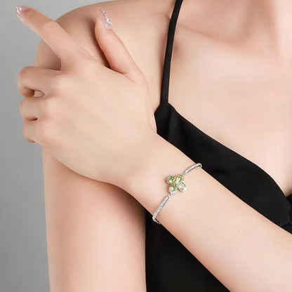 Round-Cut Peridot Four-Leaf Clover Bracelet | 925 Sterling Silver with Moissanite | BOCOS JEWELRY