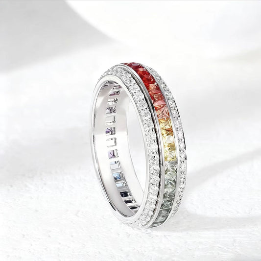 Princess-Cut Lab-Grown Rainbow Gemstone Ring | 18K Gold / 925 Silver Custom | BOCOS JEWELRY