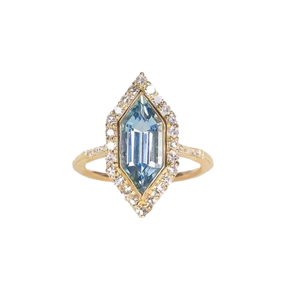 Hexagon-Cut Lab-Grown Spinel Halo Ring with Moissanite | 18K Gold / 925 Silver Custom | BOCOS JEWELRY