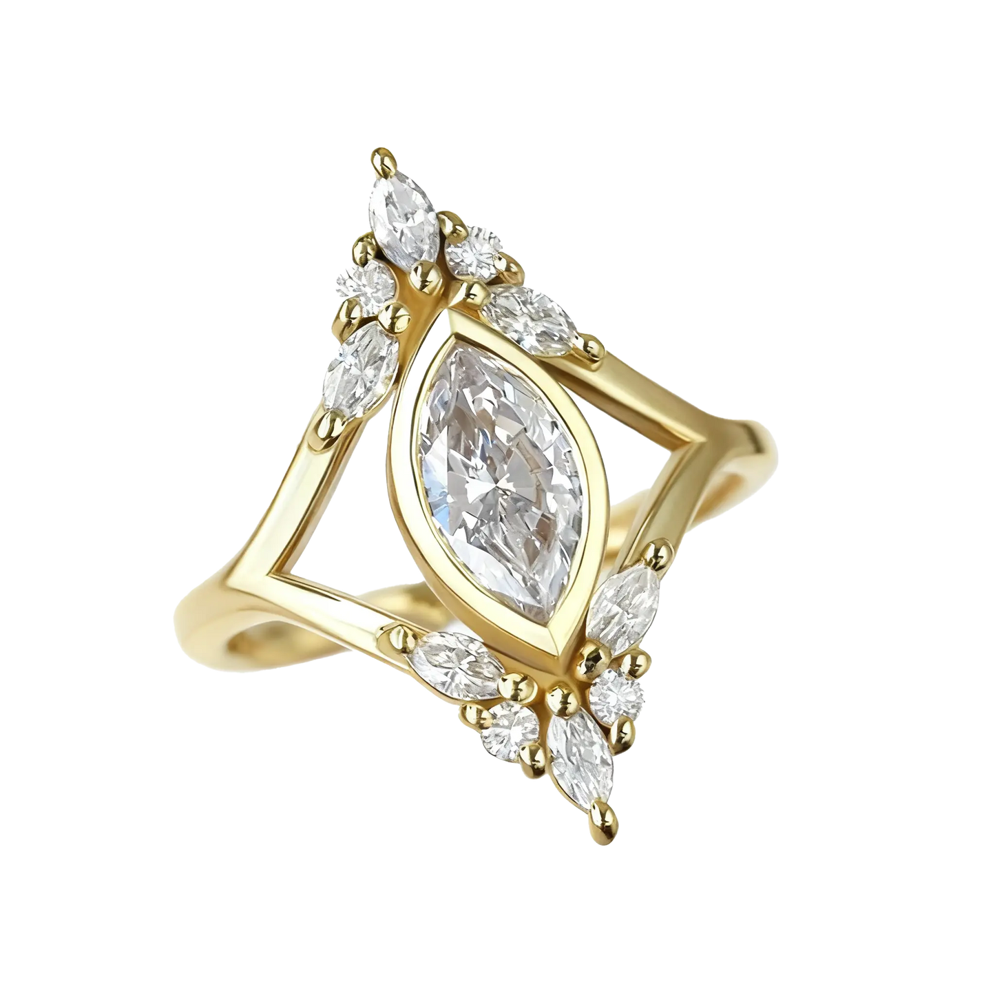 Marquise-Cut Moissanite Surround-Set Ring | 18K Gold Custom | BOCOS JEWELRY