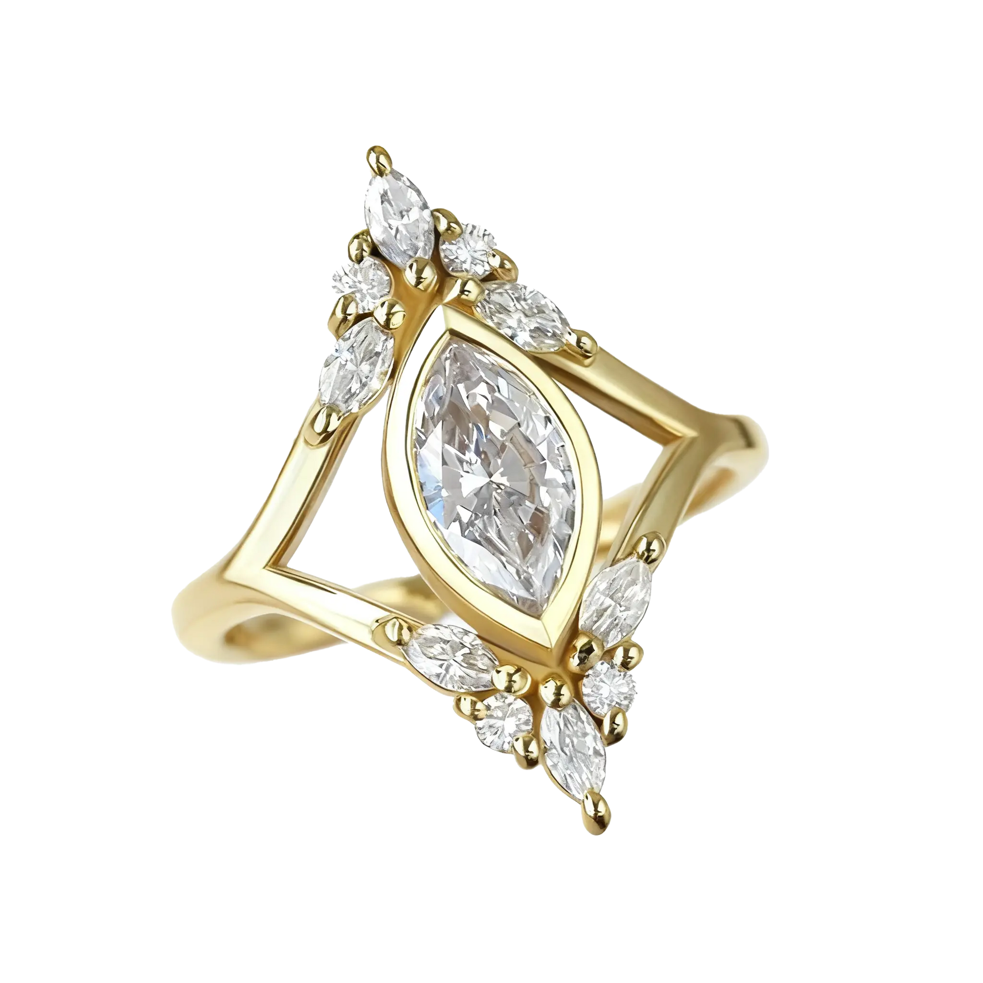Marquise-Cut Moissanite Surround-Set Ring | 18K Gold Custom | BOCOS JEWELRY