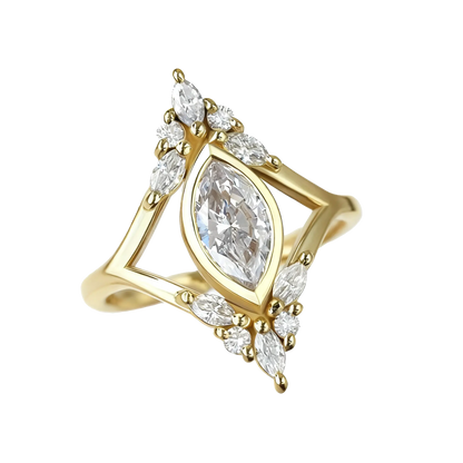 Marquise-Cut Moissanite Surround-Set Ring | 18K Gold Custom | BOCOS JEWELRY