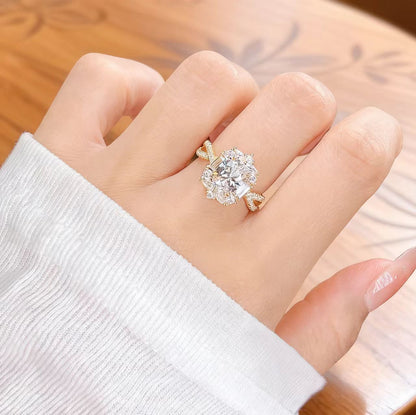 Oval-Cut Moissanite Vintage Cluster Ring | 18K Gold / 925 Silver Custom | BOCOS JEWELRY
