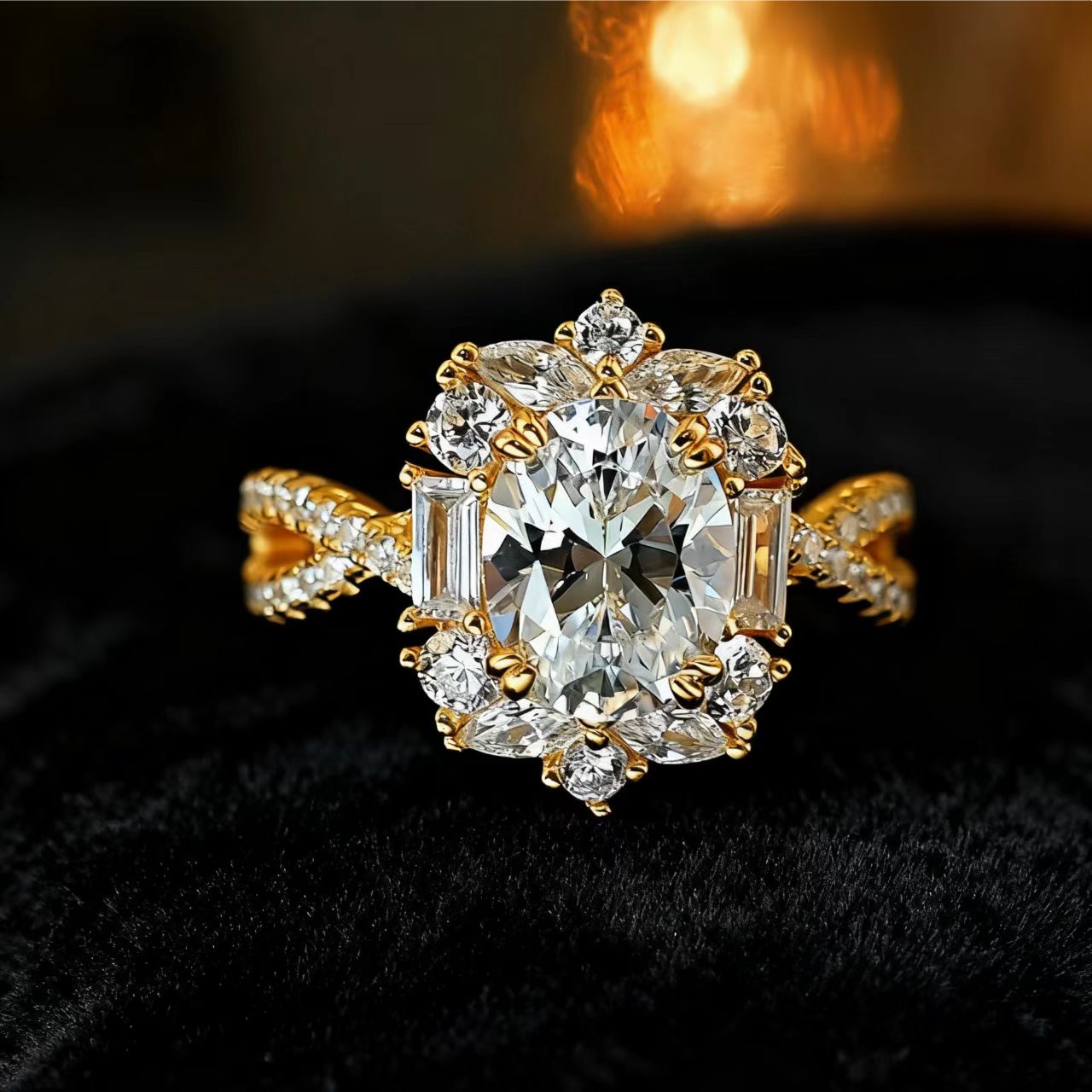 Oval-Cut Moissanite Vintage Cluster Ring | 18K Gold / 925 Silver Custom | BOCOS JEWELRY