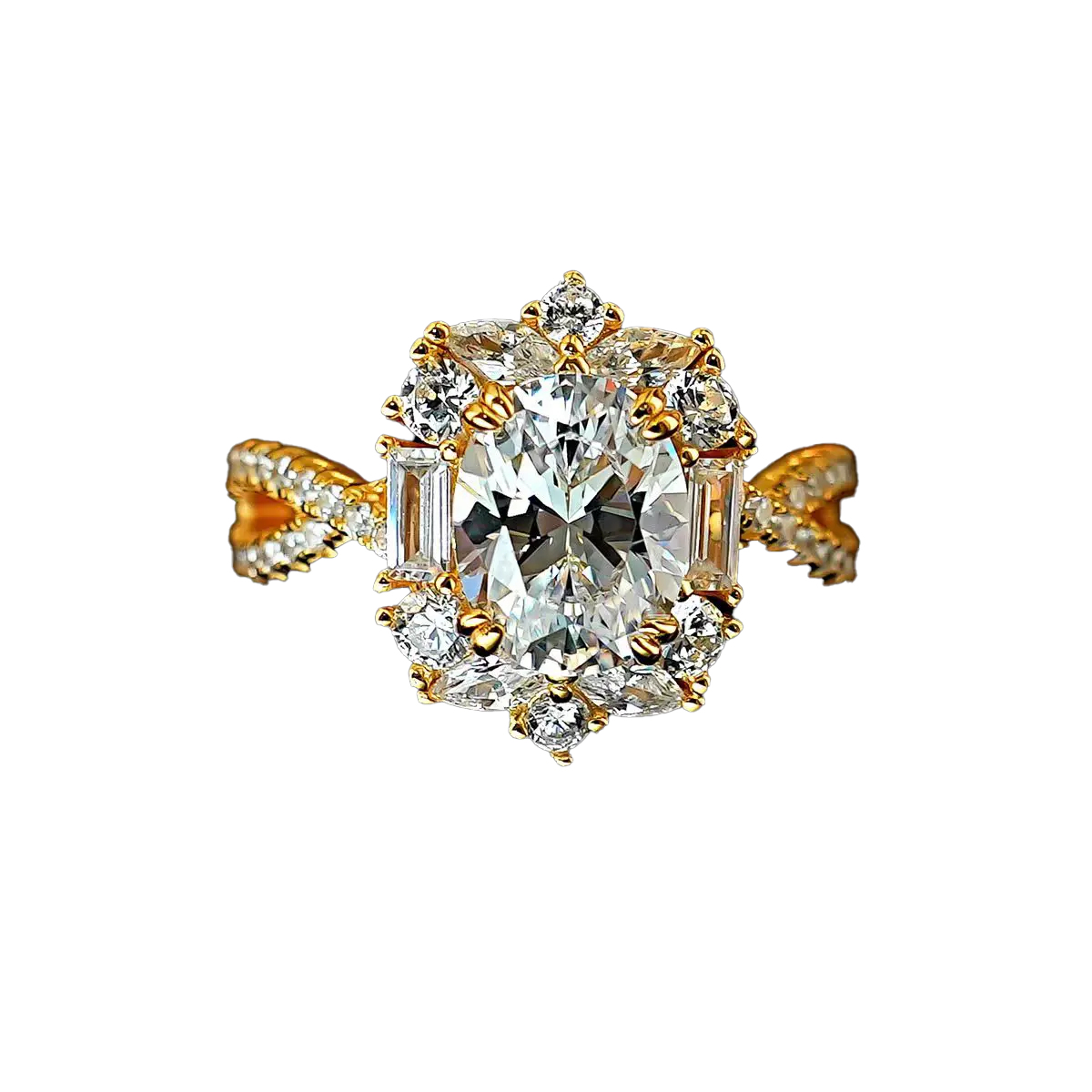 Oval-Cut Moissanite Vintage Cluster Ring | 18K Gold / 925 Silver Custom | BOCOS JEWELRY