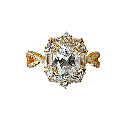 Oval-Cut Moissanite Vintage Cluster Ring | 18K Gold / 925 Silver Custom | BOCOS JEWELRY