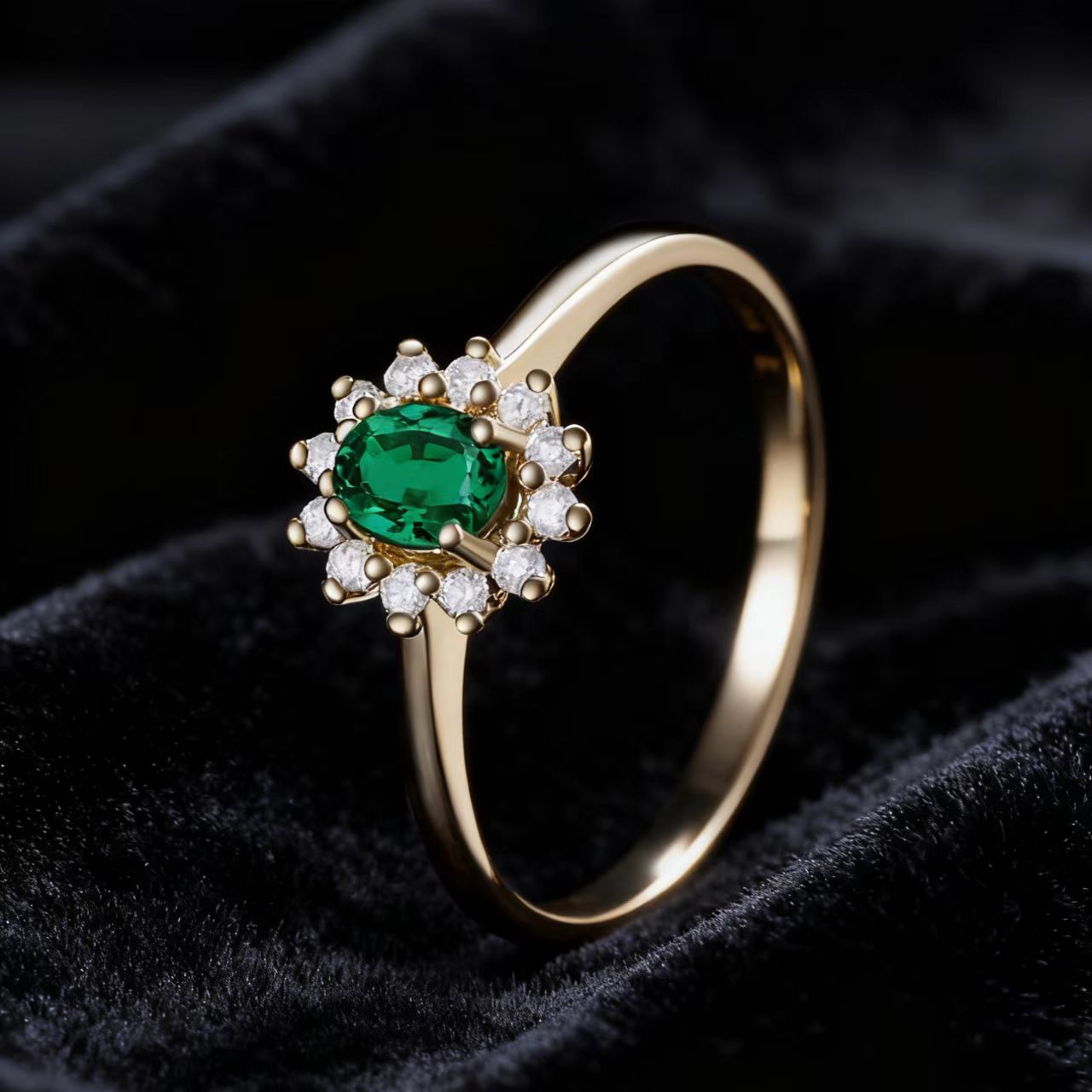 Oval-Cut Lab-Grown Emerald Halo Ring with Moissanite | 18K Gold / 925 Sterling Silver | BOCOS JEWELRY