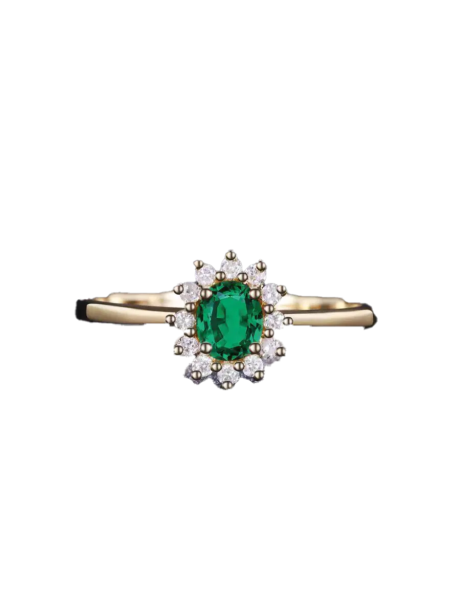 Oval-Cut Lab-Grown Emerald Halo Ring with Moissanite | 18K Gold / 925 Sterling Silver | BOCOS JEWELRY