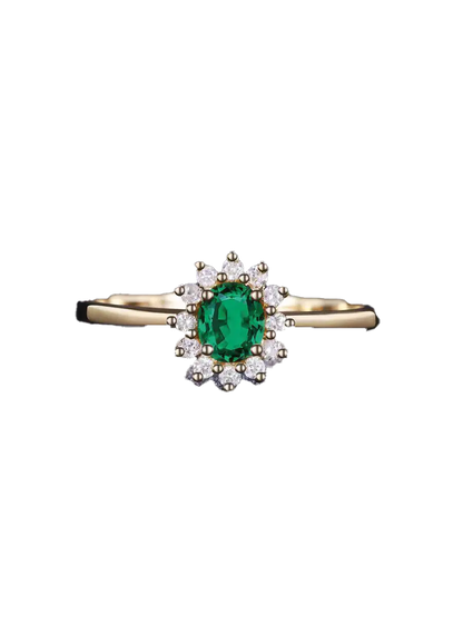 Oval-Cut Lab-Grown Emerald Halo Ring with Moissanite | 18K Gold / 925 Sterling Silver | BOCOS JEWELRY